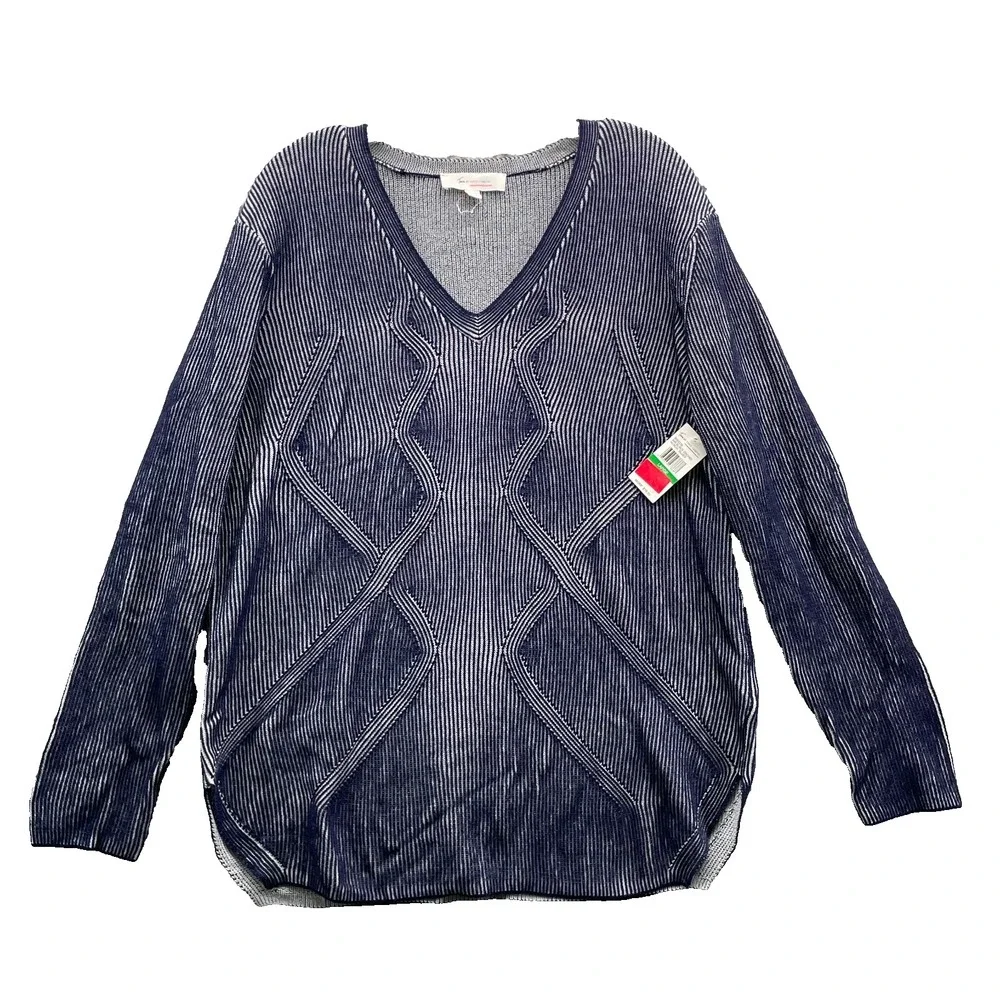 Two by Vince Camuto V Neck Sweater Women Large Oversized Cable Knit Y2k Fall Y2k